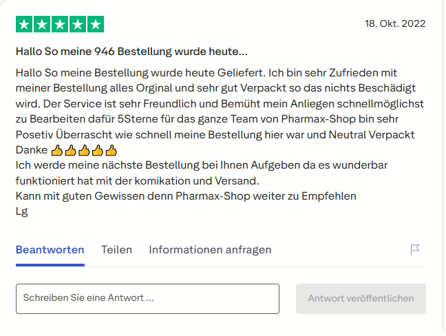 Pharmax customer review on Trustpilot