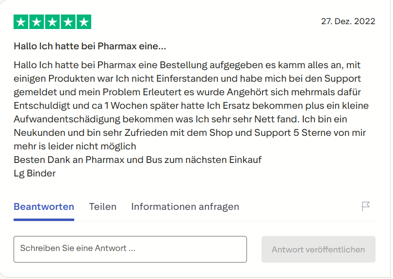 Pharmax customer review on Trustpilot